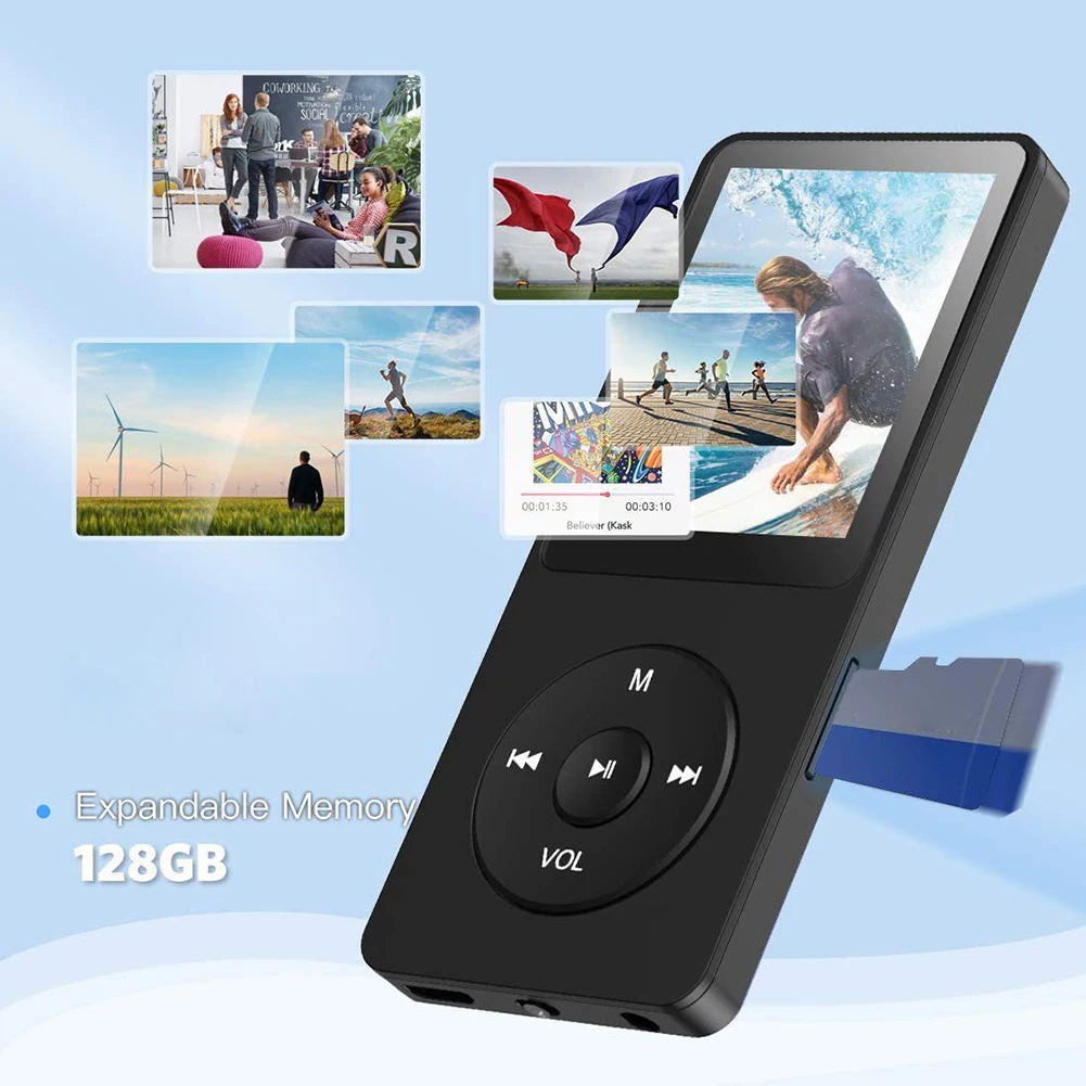 Bluetooth-Compatible5.0 C 타입 음악 스테레오 플레이어, 지지대 FM 라디오, 전자책 녹음, 1.8 인 스크린 스포츠 MP3 플레이어