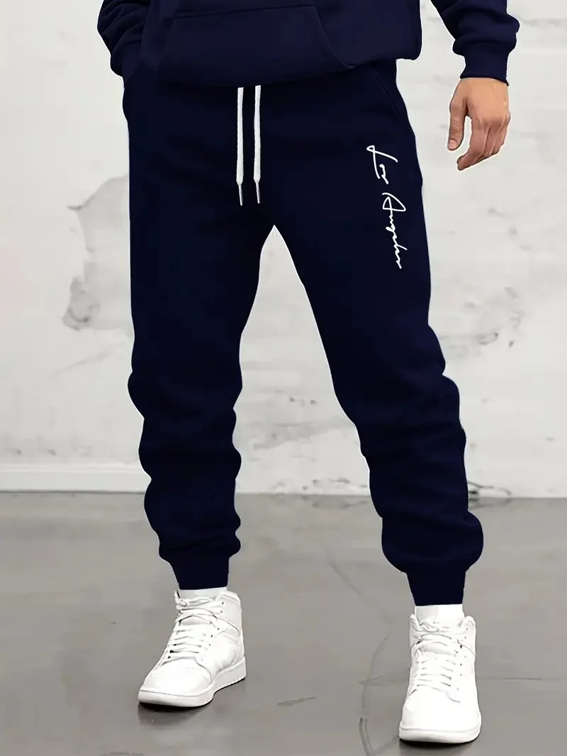 

New Fashion Printed Sweatpants Men's Large Size Loose Casual Pocket Drawstring Sweatpants Winter Thick Warm Pants