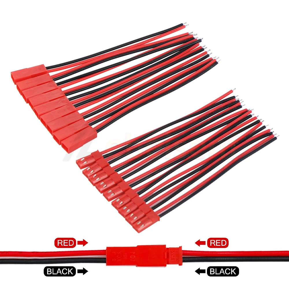 10 Pairs Male Female Connector JST Plug Copper Wire Cable 2 Pin For RC BEC Battery Adapter Helicopter DIY FPV Drone Quadcopter