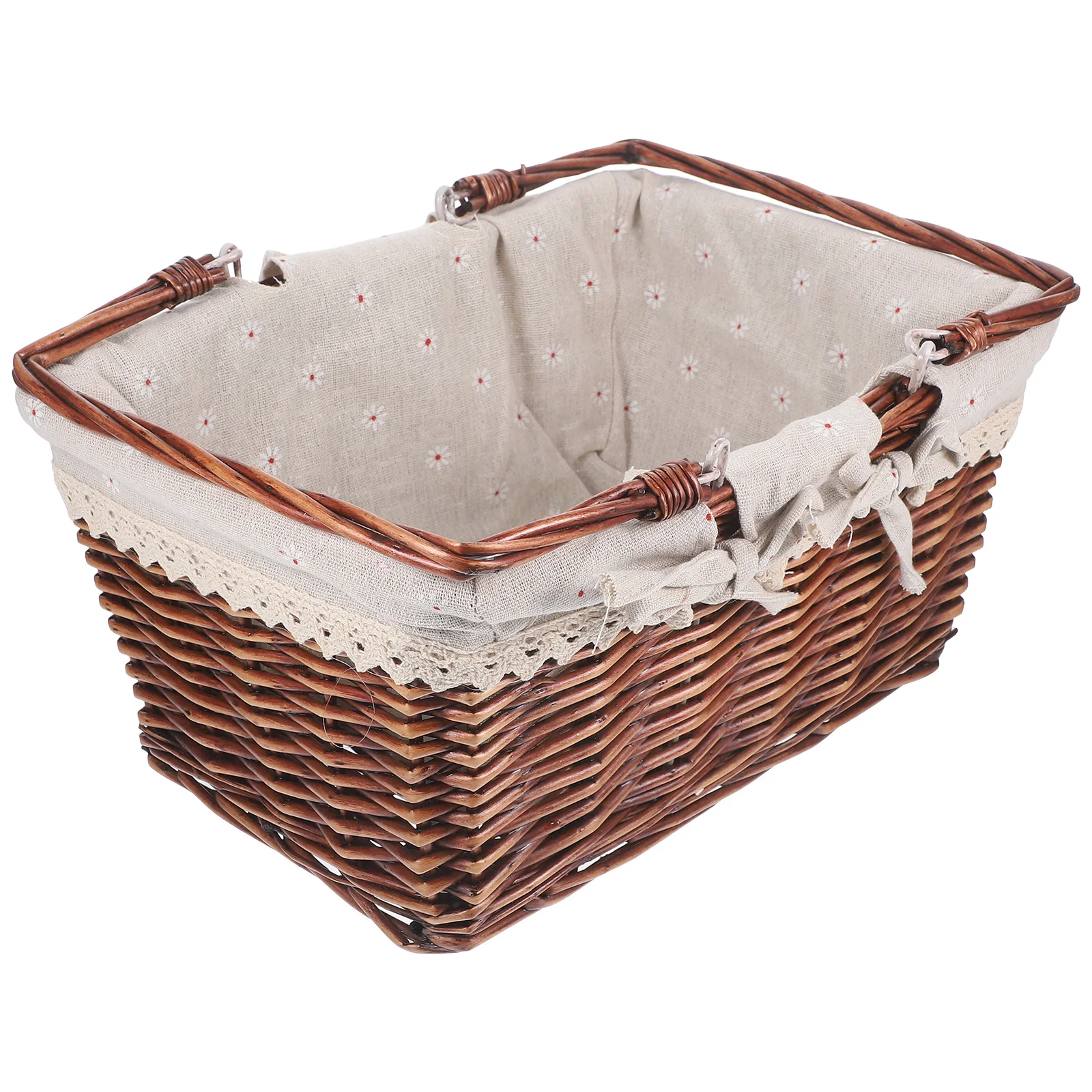 

Wicker Woven Hand Basket Durable Handle Fruits Storage Picnic Vegetable Basket Household Organizer Snack Bread Container