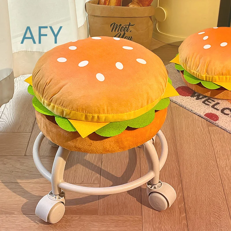 Hamburger Stool for Kids for Home Living Room for Children for Playroom for Bedroom Low Height Rolling Bench with 360° Swivel