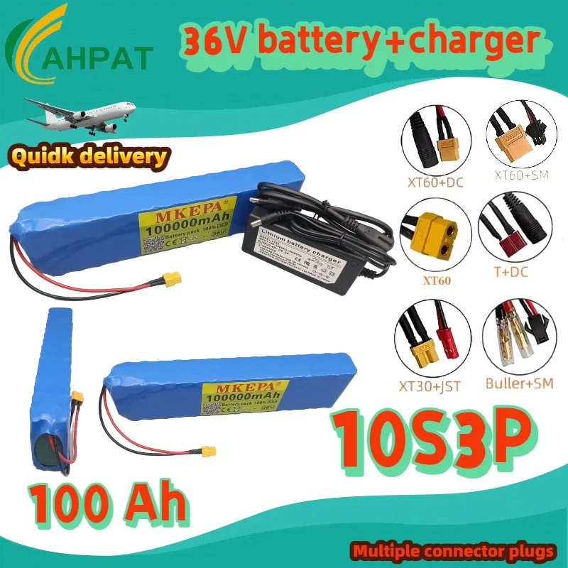 

2025 18650 Lithium Ion Battery 500W High Power And Large Capacity 10S3P 36V 100Ah Electric scooter Battery Pack+42V charger