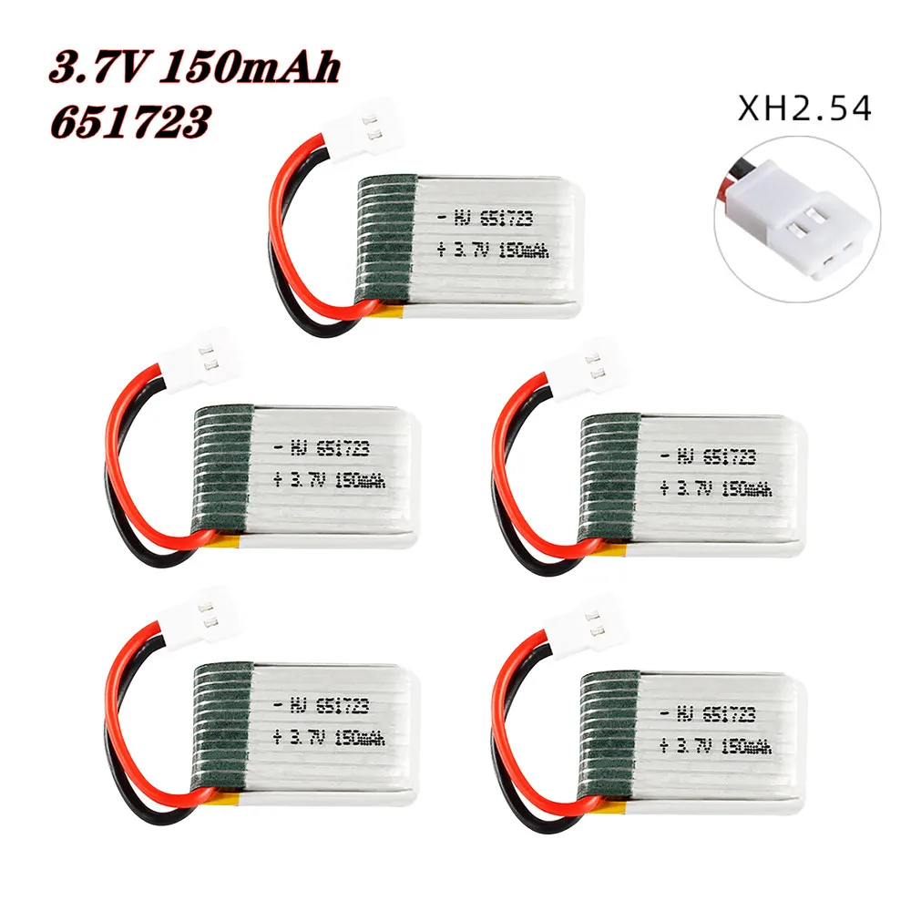 3.7v 150mah 30C สําหรับ H2 H8 H48 U207 แบตเตอรี่ RC Quadcopter อะไหล่ 651723   แบตเตอรี่สําหรับ H8 แบตเตอรี่สําหรับของเล่นเฮลิคอปเตอร์ 5 ชิ้น/ล็อต