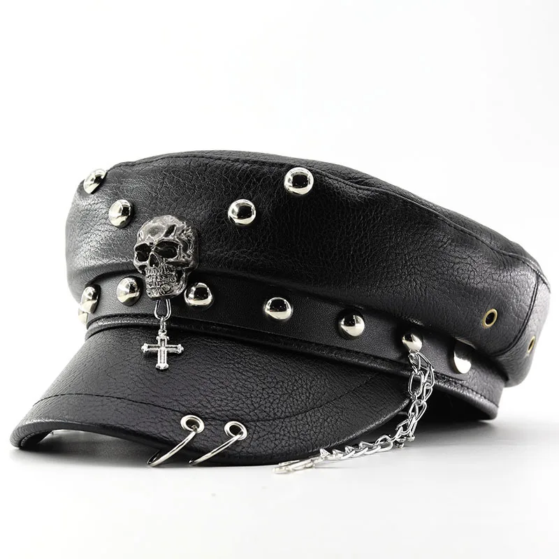 Goth Statement Captain Hat with Metal Spider and Spikes Fashion Headwear for Festivals Raves Cosplay Events Outfits