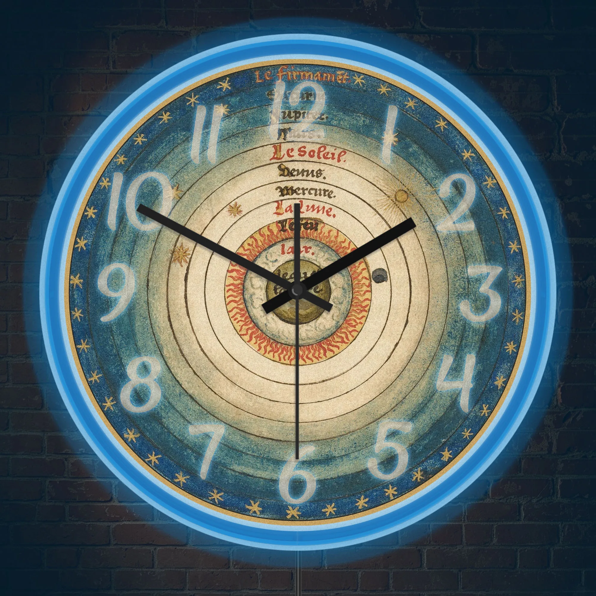 Vintage Geocentric Cosmos Map LED Neon Wall Clock Retro Astronomy Home Decor Medieval Celestial Chart LED Light Up Wall Clock