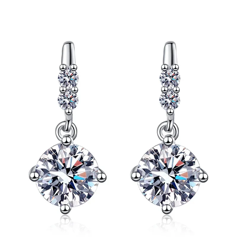 Boucles d'Oreilles en Or Blanc Massif 14K, AU585 Platine PT950, Clous Moissanite 600