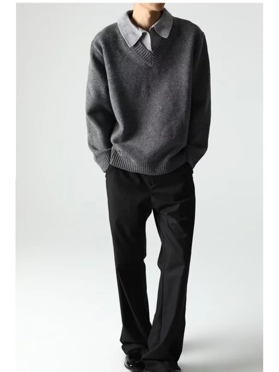 

Faionable Patchwork Men's Sweater Loose Casual Sle Winter Outerwear Long Sve Collar Comfortable Breathable Knitwear