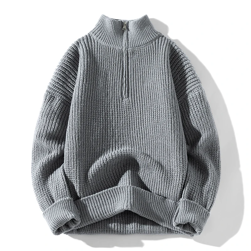 

2025 Autumn Winter Half Zip Sweater Solid Color Men's Women's New Long Sleeved T-shirt Sweatshirt Turtleneck Knitted Sweater