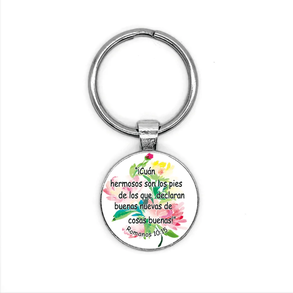 1pc Spanish Bible Key Chain Romanos 10:15 Keychains For Women Men Christian Jewelry Gifts