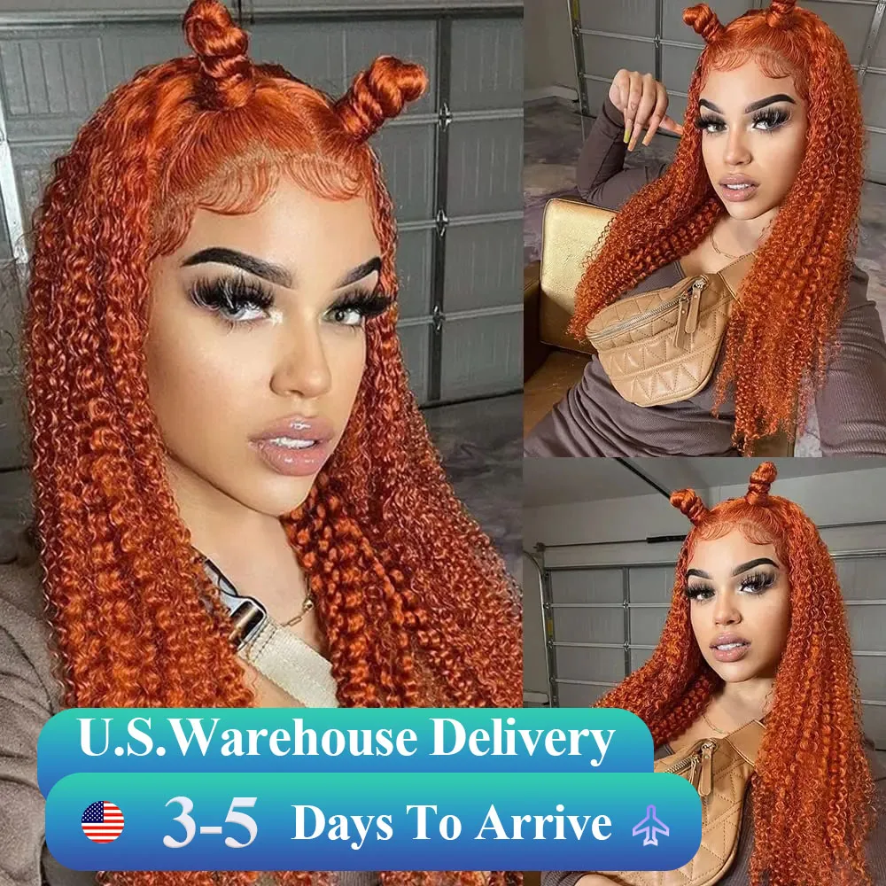 Ginger Orange 13x4 Lace Frontal Wigs Human Hair 350 Deep Wave Lace Wig 180% Water Wave Remy Brazilian Burnt Orange Wig For Women