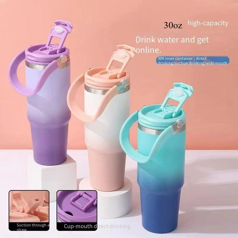 

Large Capacity 30oz Stainless Steel Tumbler Vacuum Insulated Cup with Gradient Color One Cup Three Uses Car Cup