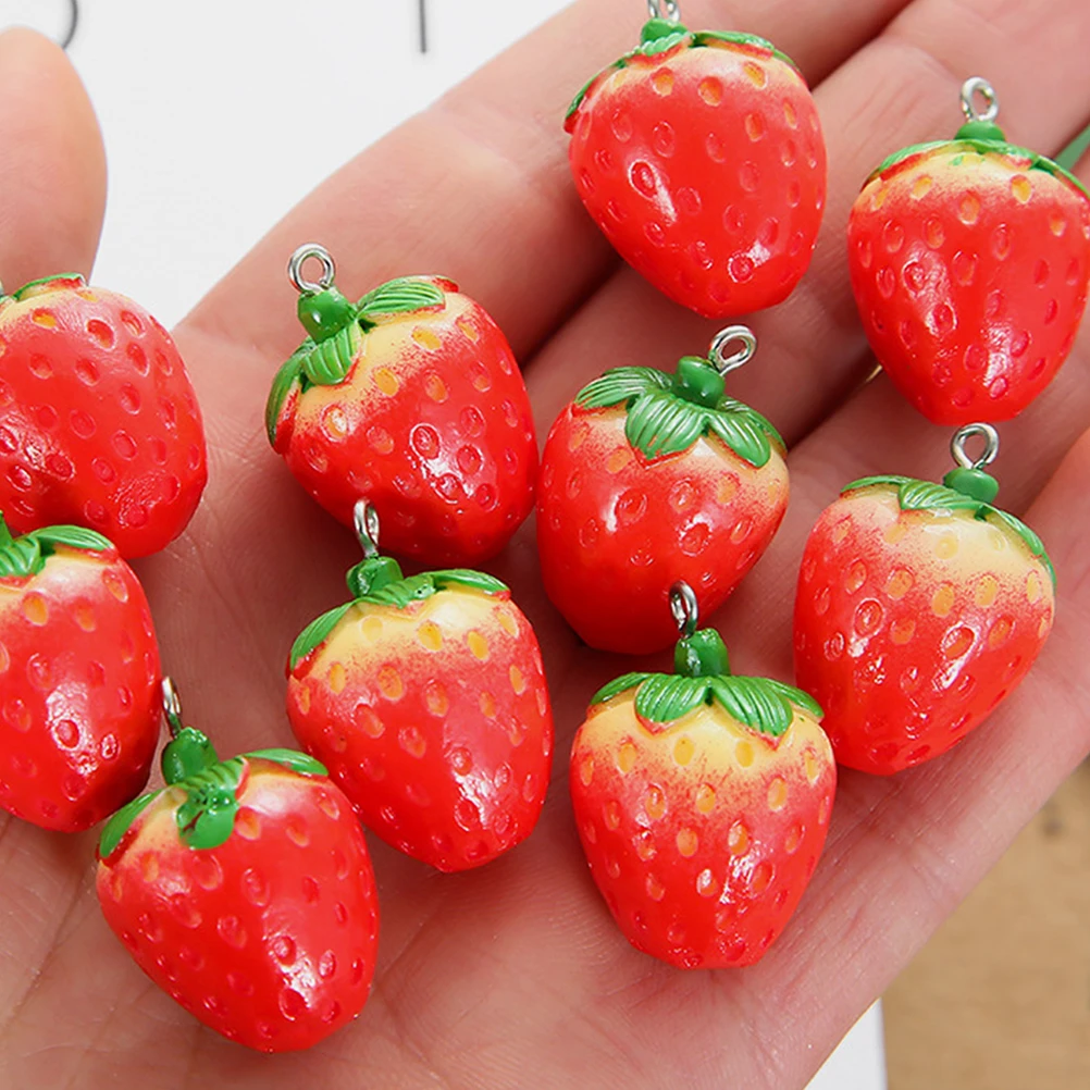 

10 Pcs Cartoon Strawberry Earring Accessories Strawberries Fruit Resin Jewelry Diy Pendant