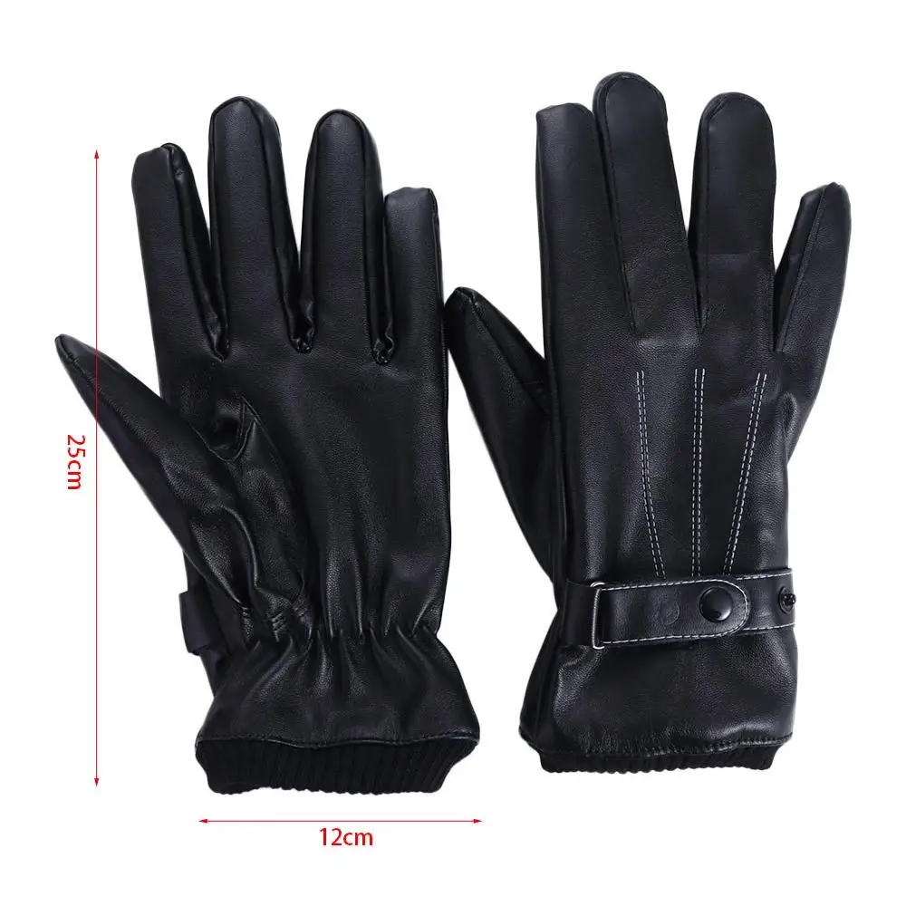 Keep Warm Men's PU Leather Gloves Thick Velvet Touch Screen Male Windproof Gloves Waterproof Soft Motorcycle Full Finger Mittens