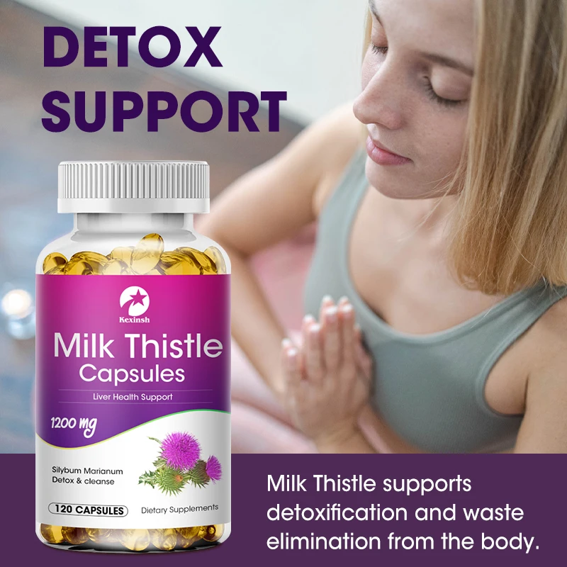 Kexinsh Milk Thistle 1200mg Capsules Liver-protecting Detox Clearing Heat Detox Anti-hair Loss Prevent Alcohol Damage