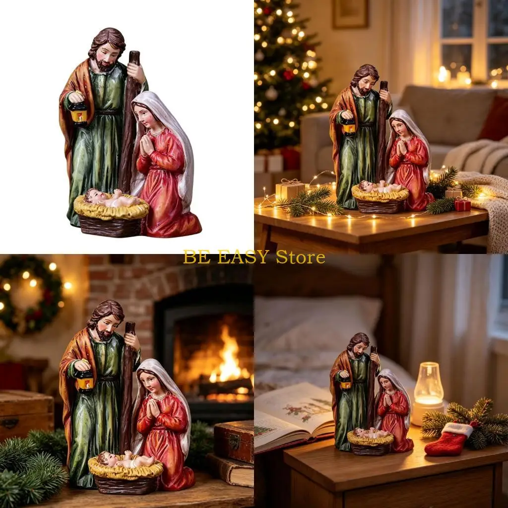 E28F Resin Holy Family Figurine, Christmas Nativity Scene Statue for Holiday Display