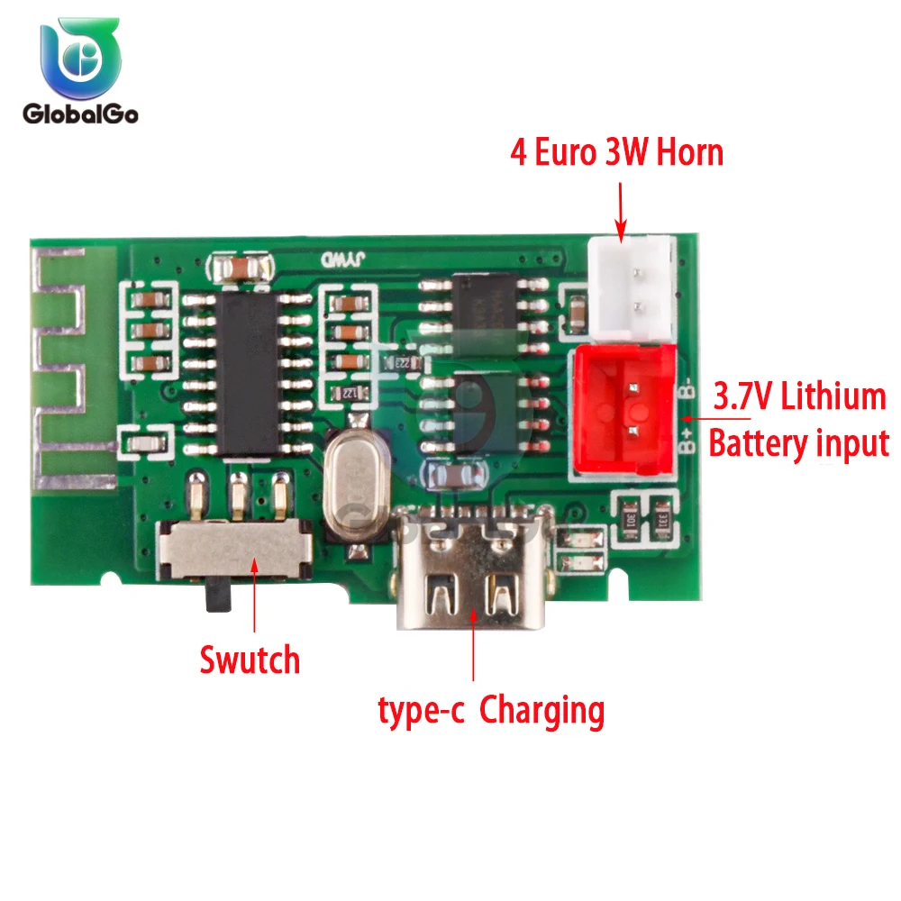 Type-c/USB Mono Bluetooth Power Amplifier PCBA Battery Charging Function 3.7V Lithium Battery Bluetooth Module