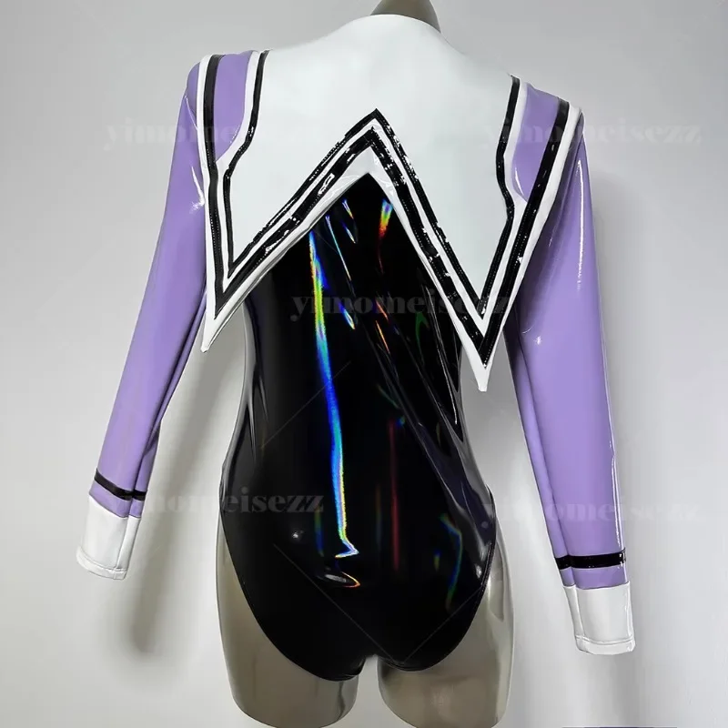 تخصيص الرقص كلية نمط بذلة حار فتاة ارتداءها لعب الأدوار تقليد مادة اللاتكس عالية شوكة مثير الخامس الرقبة تأثيري