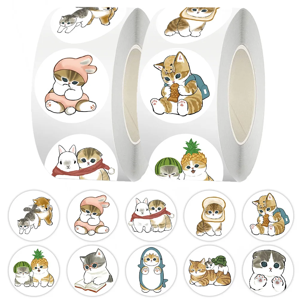 

500pcs/Roll Cartoon Cute Cats Animals Sealing Stickers DIY Laptop Decals Decoration Reward Gift Toy