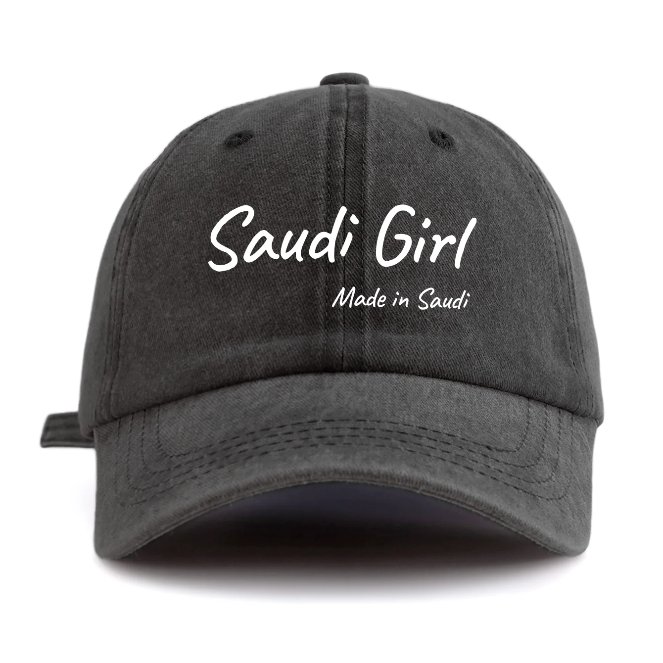 1pc Saudi Girl Print Washed Baseball Cap for Adults,  Minimalist Retro Style Casual Soft Adjustable Dad Hat, Perfect As Gift