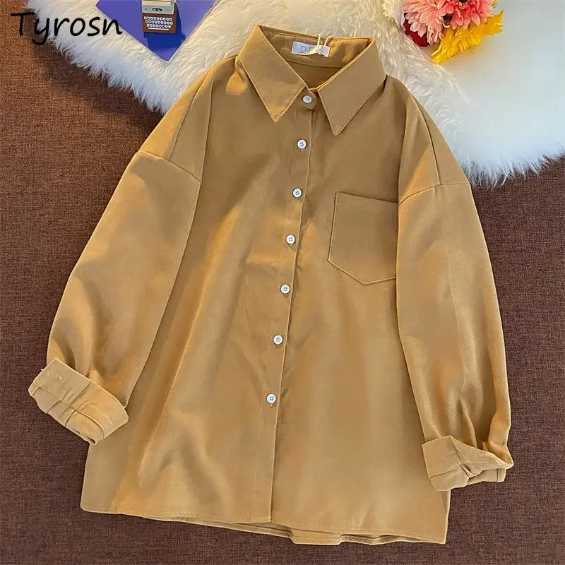 

Vintage Corduroy Shirts Women Solid Fashion Retro All Match Spring Autumn Office Ladies Teenagers Chic Leisure New Ins Clothing