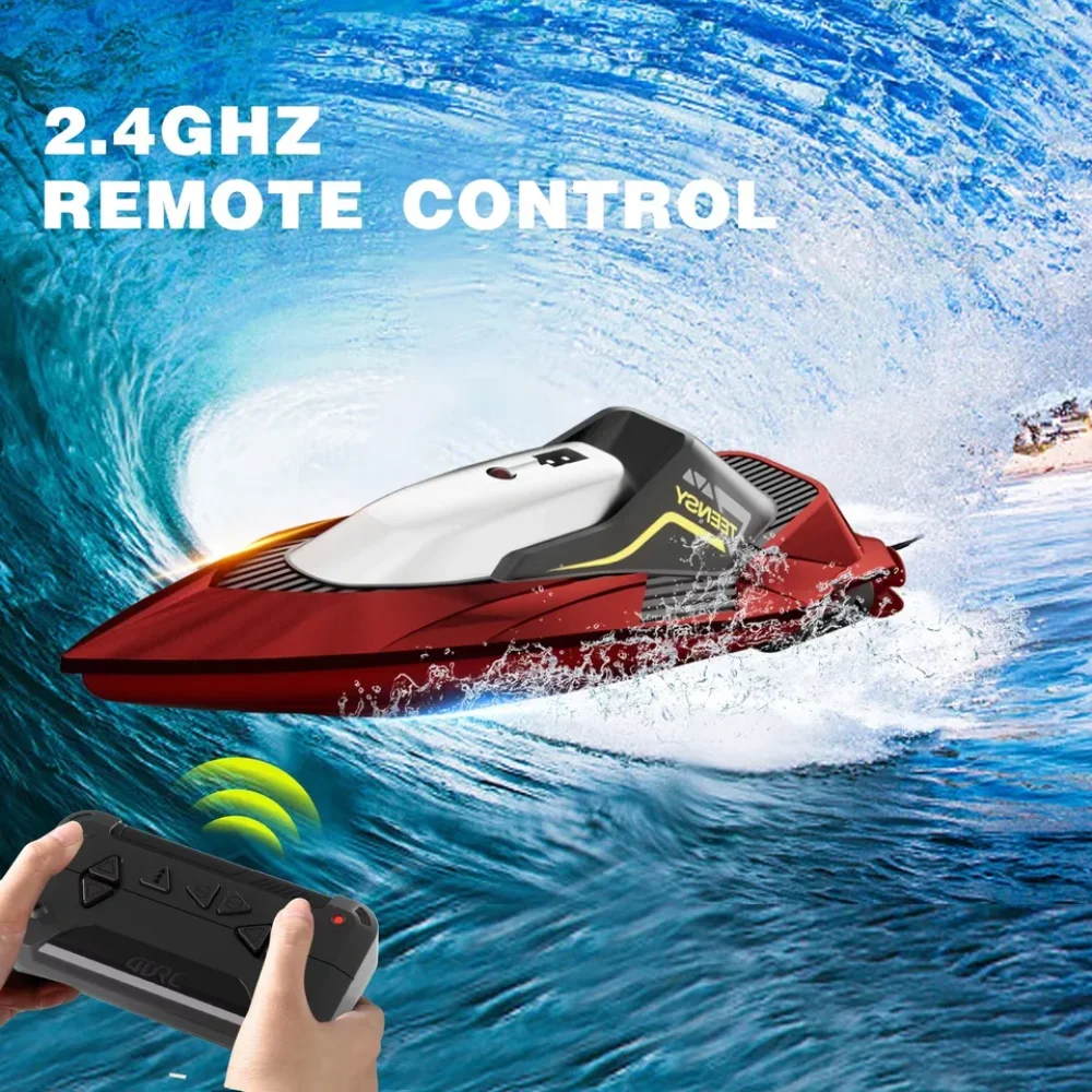 Barco 4DRC S5 RC para piscinas y lagos, barcos de carreras 2,4 GHz 20+ MPH, batería recargable, alarma de batería baja, regalos
