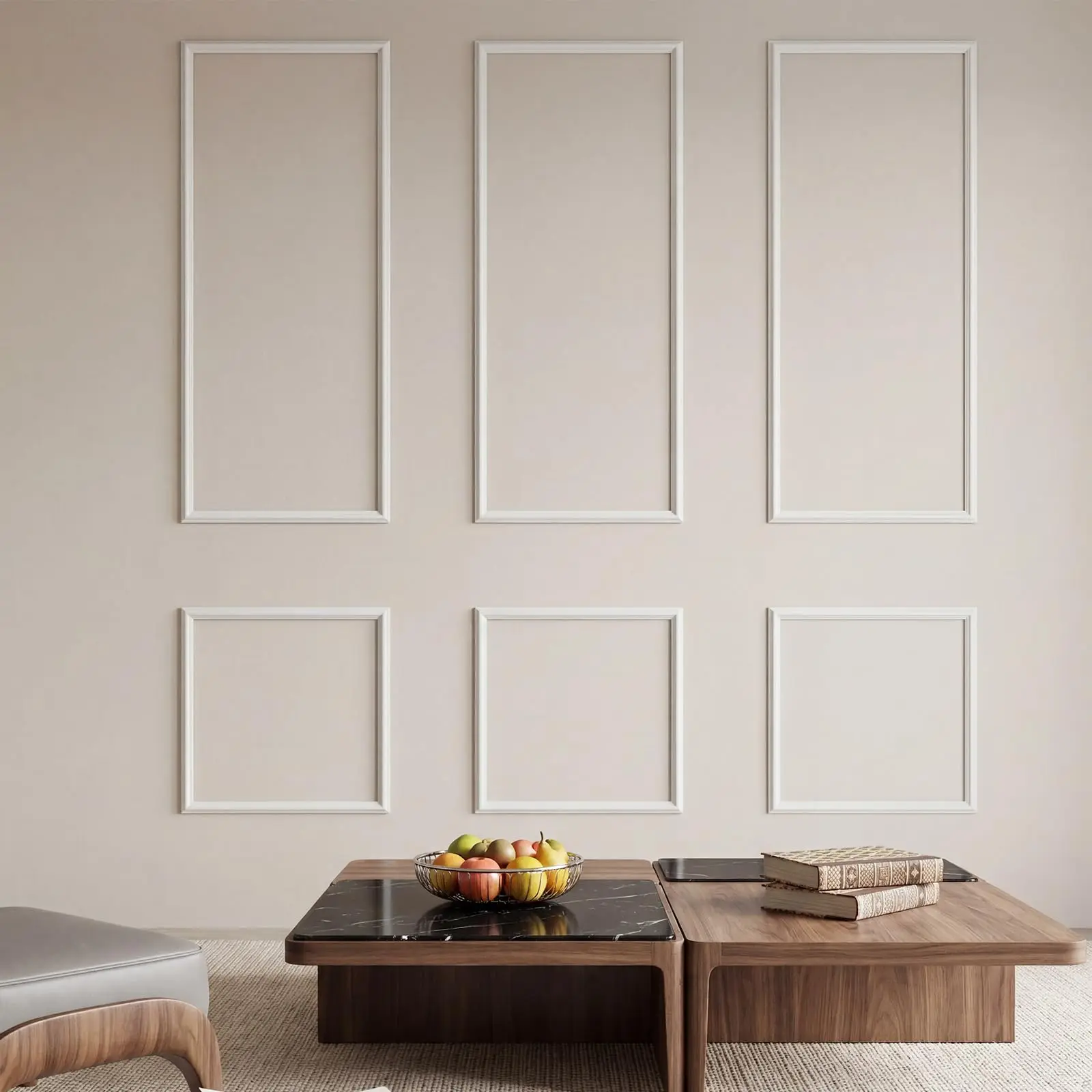Pre-Cut Wall Molding Kit – 6-Piece Decorative Wainscoting Accent Panels, Bilinear Frame Design, Factory Primed Ready-to-Assemble for Living Room, Bedroom & Hallway