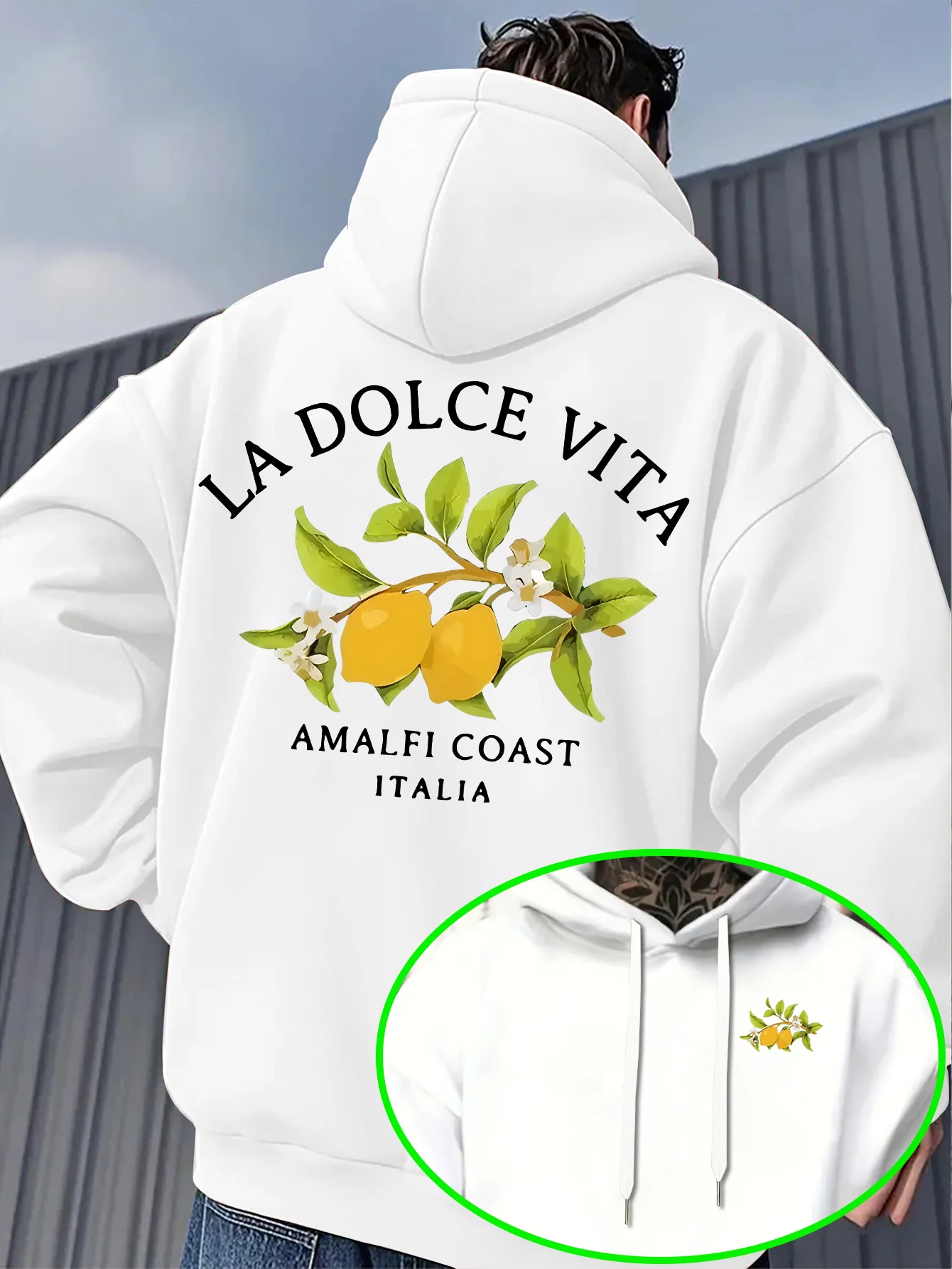 Amalfi Coast Lemon Fruit Printed Mens Fleece Hoodies Warm Winter Athletic Sportswear Sweatshirt Casual Loose Workout Pullover