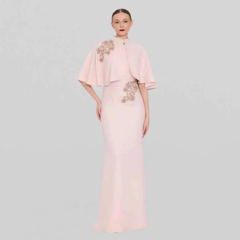 Elegant Mother of the Bride Dresses for Weddings Beading Cape High Collar Wedding Guest Gowns for Women 2025 Mermaid Formal Gown