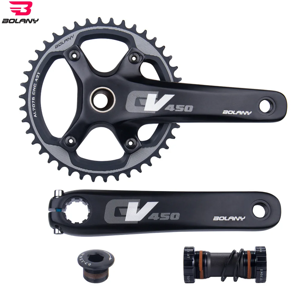 

Bolany Road Bike Crankset 170mm Mountain Bike Aluminum Alloy Hollow Integrated Crank Positive and Negative Tooth Single Disc 42T