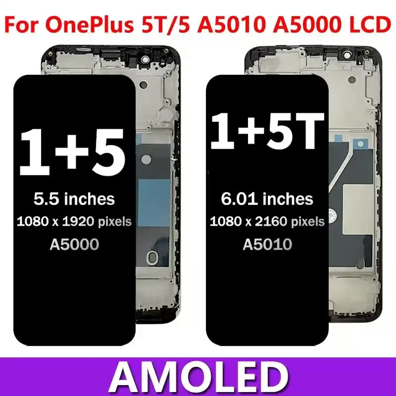 100% New Screen For OnePlus 5 A5000 LCD 1+5 Display Touch Screen Digitizer For One Plus 5T A5010 LCD 1+5T Display Frame
