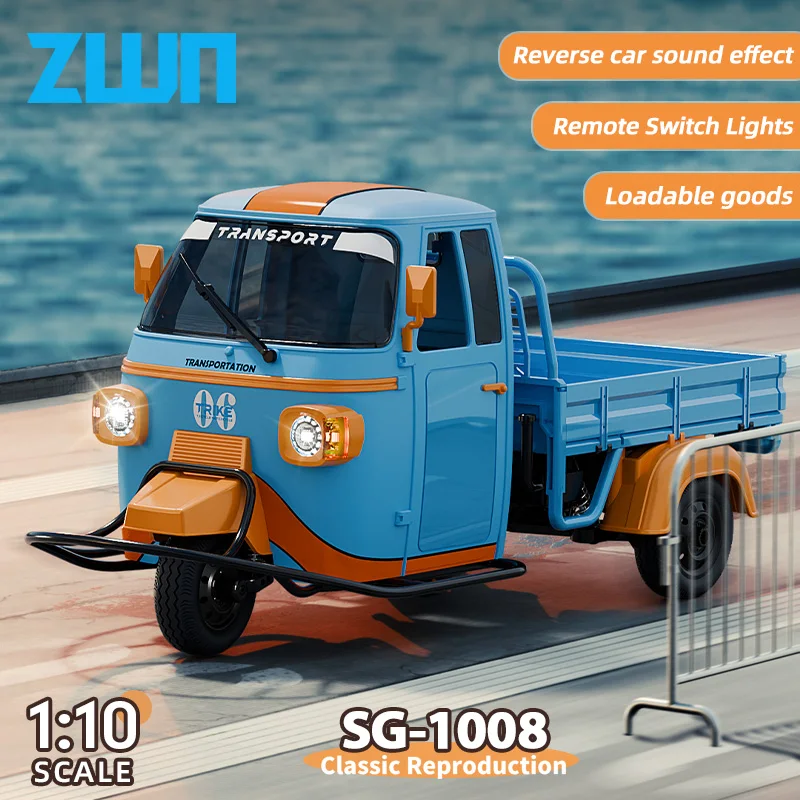 

ZWN 1/10 Full Scale Remote Control Three Wheels Truck 2.4G RTR RC Tricycle Model with LED Lights Music Effect Cars for Kids