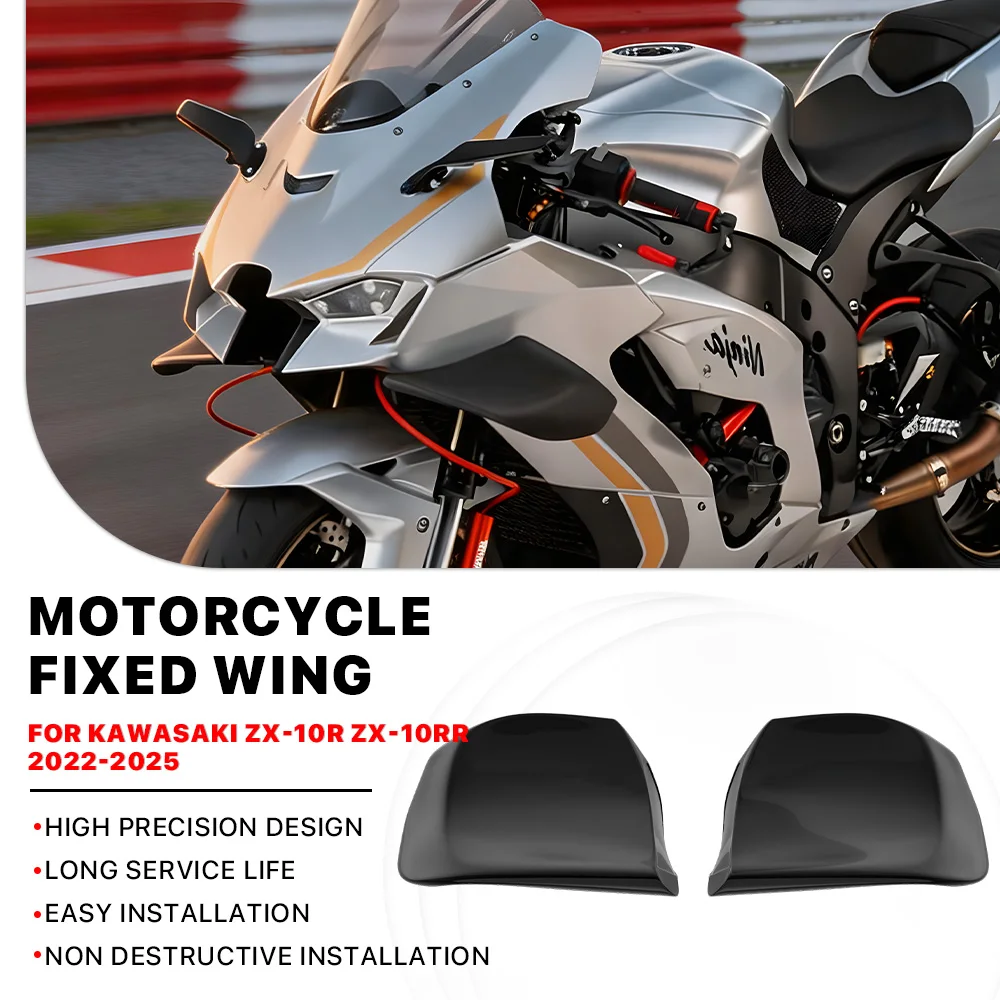Motorcycle Front Wings Winglet Spoiler for Kawasaki ZX-10R ZX10R ZX 10R 2022-2025 Retrofit Cowling Fairing Fixed Wing Black