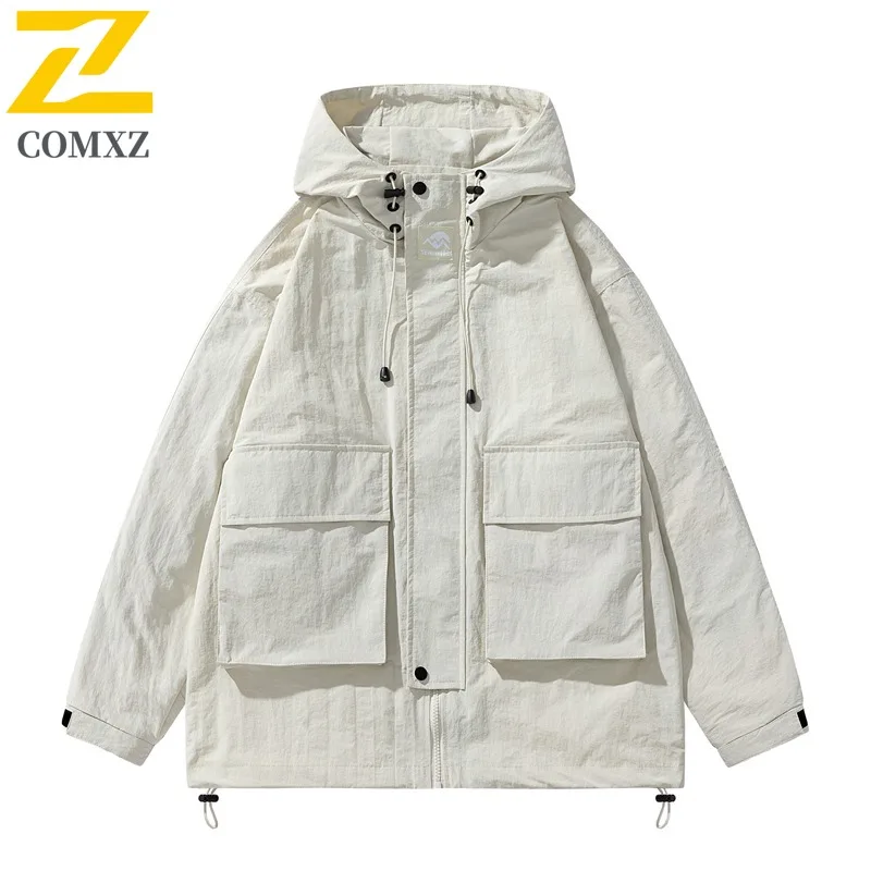 

COMXZ 2025 Мужская женская повседневная горная уличная ветровка Куртка Водонепроницаемая рабочая одежда Пальто с капюшоном Унисекс Легкая