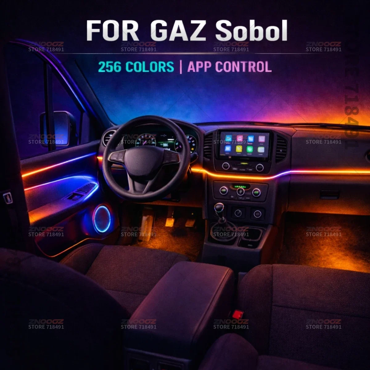 22in1 RGB Car Interior Acrylic Car Ambient Lights RGB Hidden Acrylic Strip Decoration Atmosphere Accessories For GAZ Sobol