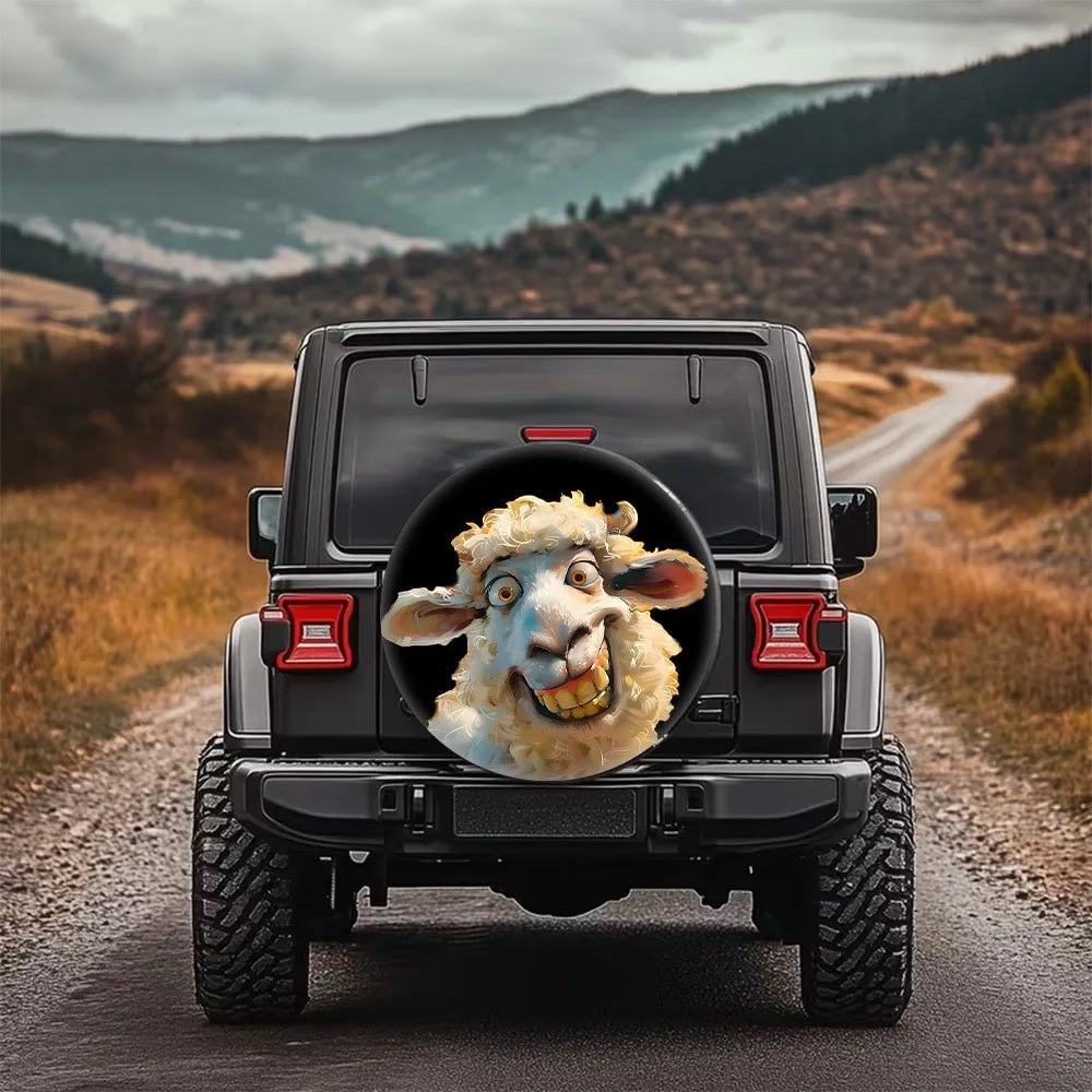 Quirky Cartoon Sheep Spare Tire Cover Waterproof Polyester Universal Wheel Protection Guard