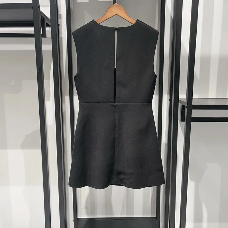 

Women's Black Sleeveless Bow Dress Slim Fit Elegant Party Mini Dress