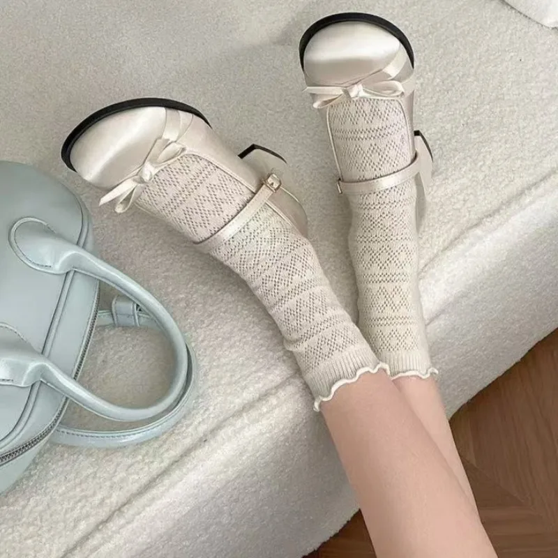 الحرير كتلة كعب أحذية واحدة الخريف جديد جولة تو الفم الضحلة القوس حزام هريرة كعب الأحذية #3