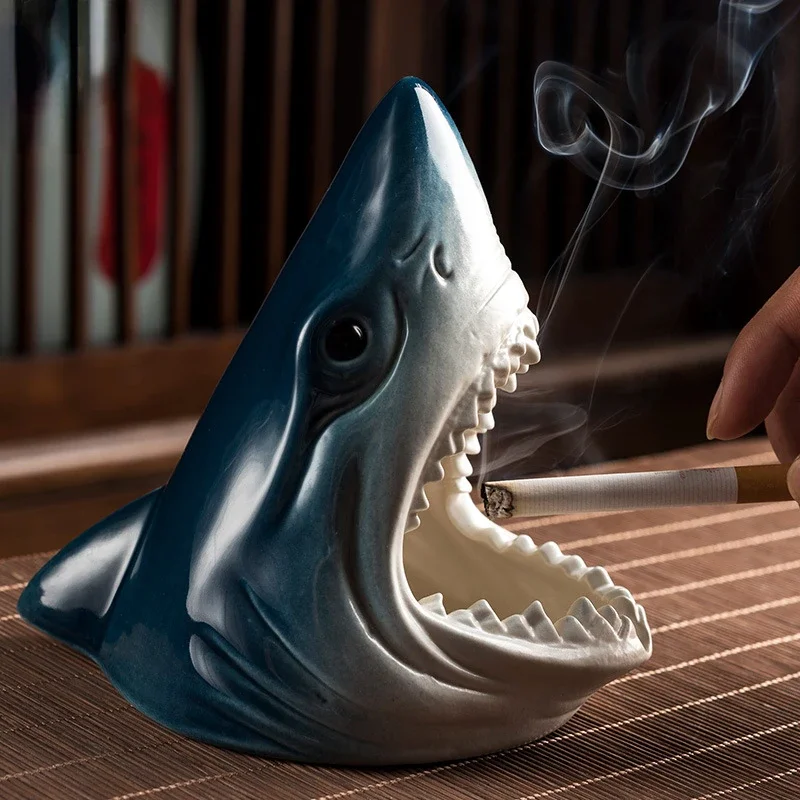 Individuality Animal Shark Ceramic Ashtray Desktop Ornament Creative Multifunctional Storage Boxes Entrance Key Storage Tank New