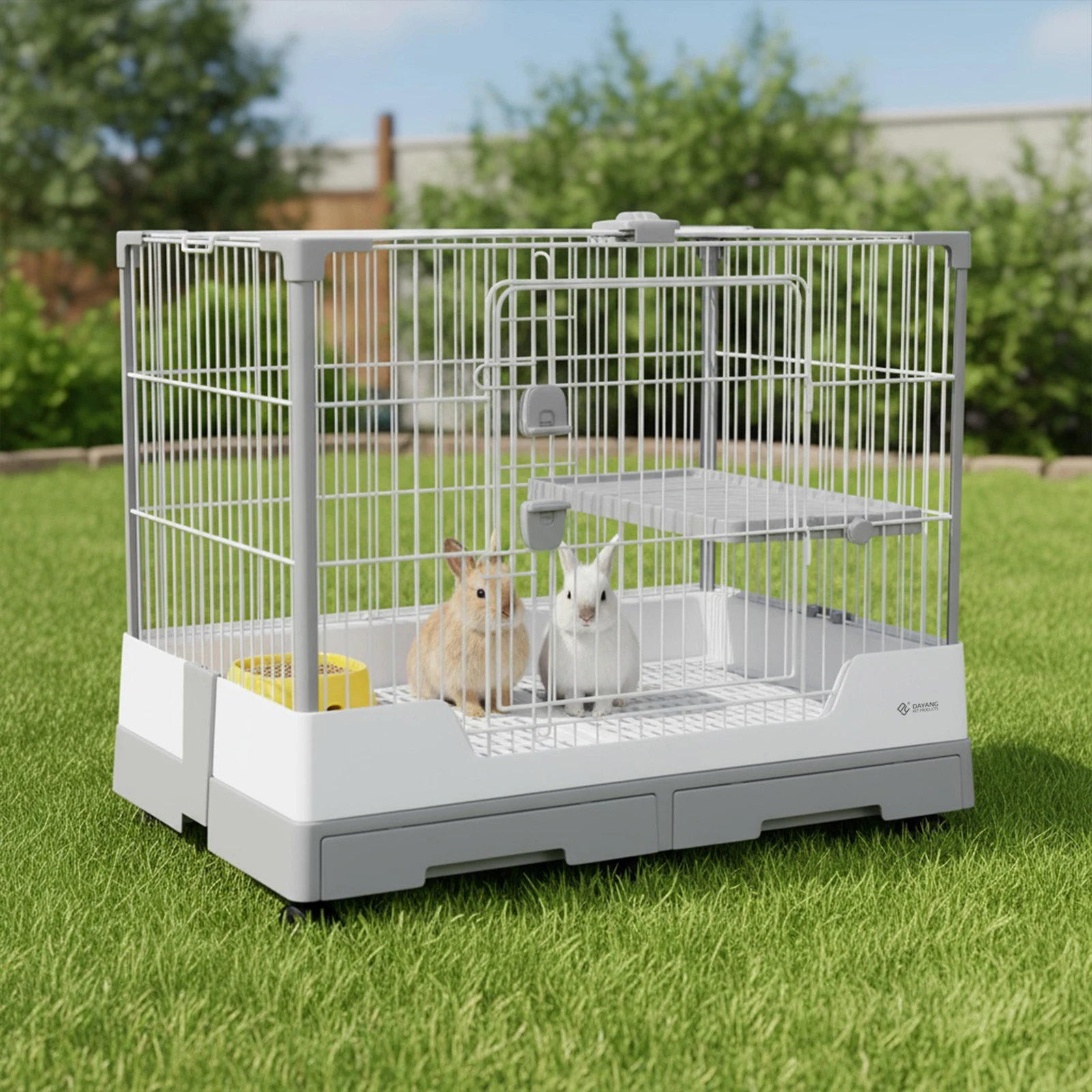 Spacious Leakproof Bunny Cage with Wheels for Pets