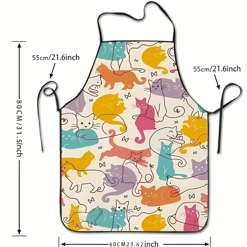 Pastel Doodle Kitten Repeat Pattern Waterproof Apron For Pet Fan Baking Grilling Household Oil-proof Kitchen Apron Present