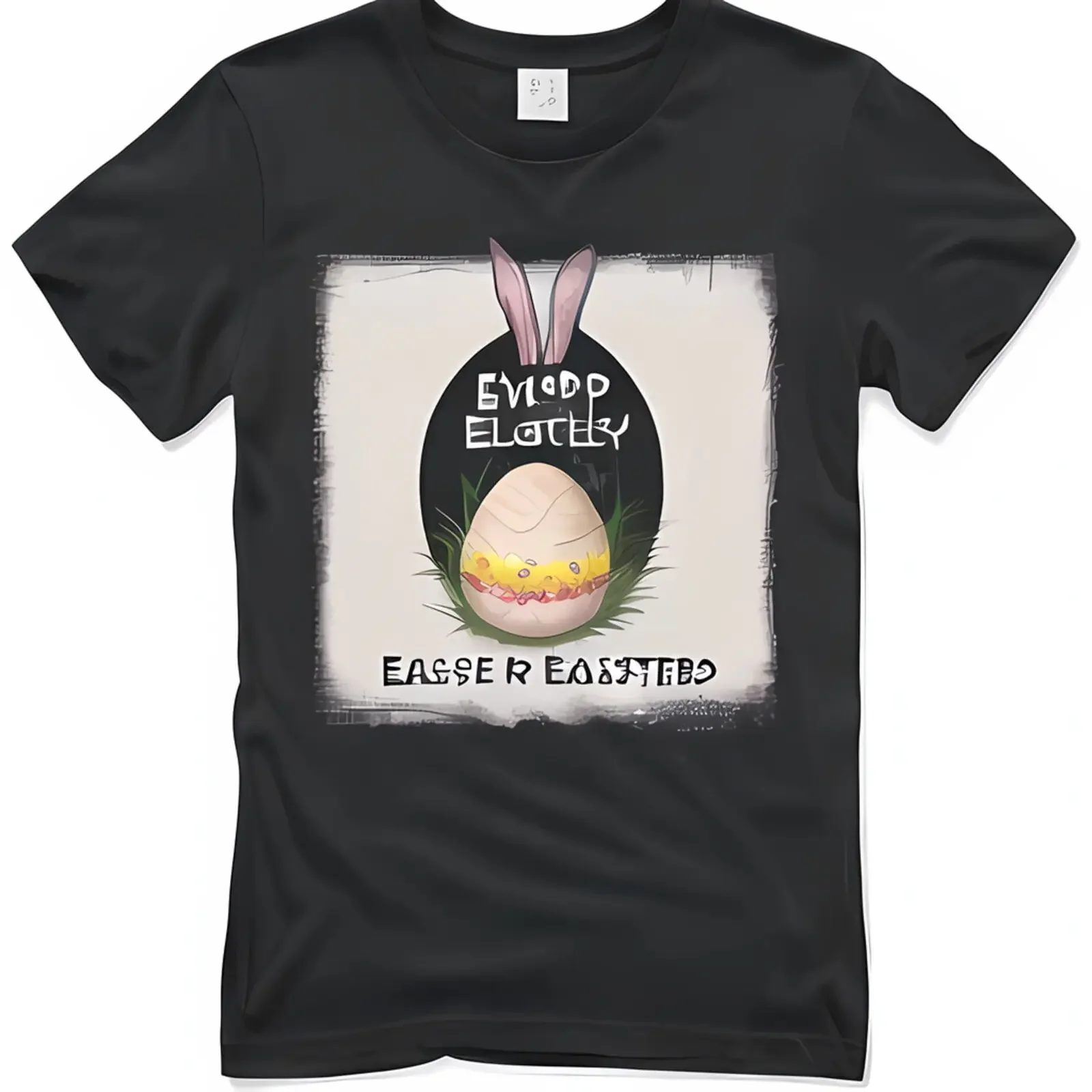 EasTeer Bunny Egg Design Black T-Shirt Festive Graphic Print