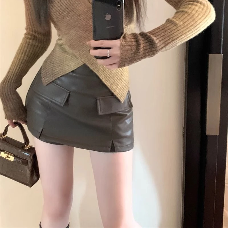 Y2k Mini Skirts Women Retro American Chic High Waisted Autumn Basic Holiday Solid Safety Elegant Faldas Hotsweet Spring Y2k Cozy