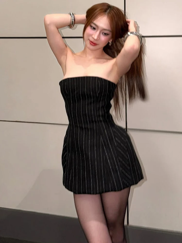 Sukienka Nibber Stretch Damska w Paski Modna Bez Rękawów Coquette Impreza Nocna Klubowa Obcisła Sexy Modna Elegancka Mini Bodycon