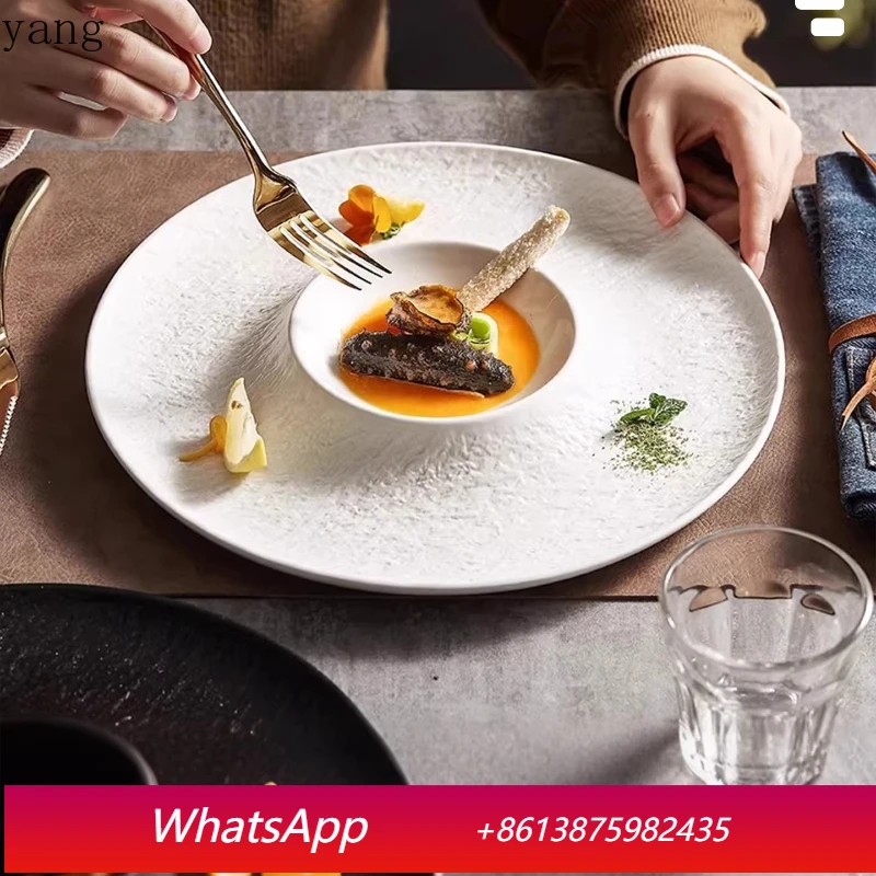 

LMM White Plate Household Light Luxury Western Salad Plate Ceramic Tableware