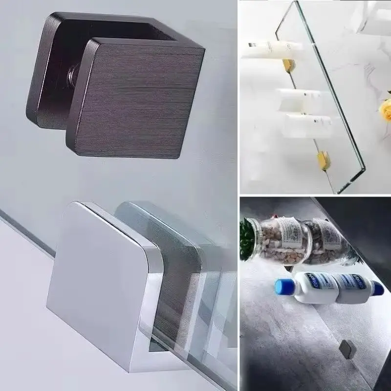 Stock 10PCS Solid Brass Glass Clamps Clips Acrylic Board Shower Shelf Fixed Brackets Glass Shelves Connectors No Drilling