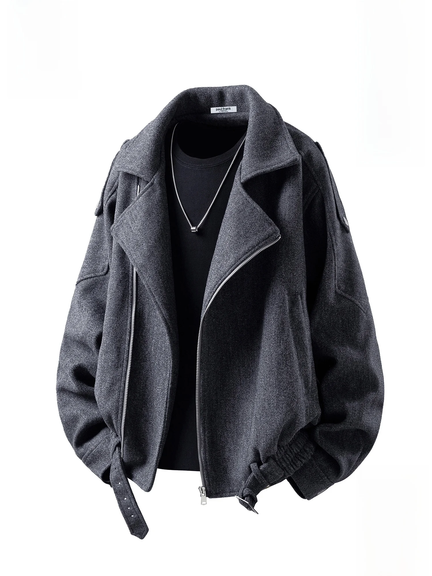 

PaulFrank Men's Double Layer Collar Woolen Jaet Casual Loose Outerwear Winter Warm Polyester Fiber Long Sve Zipper Closure