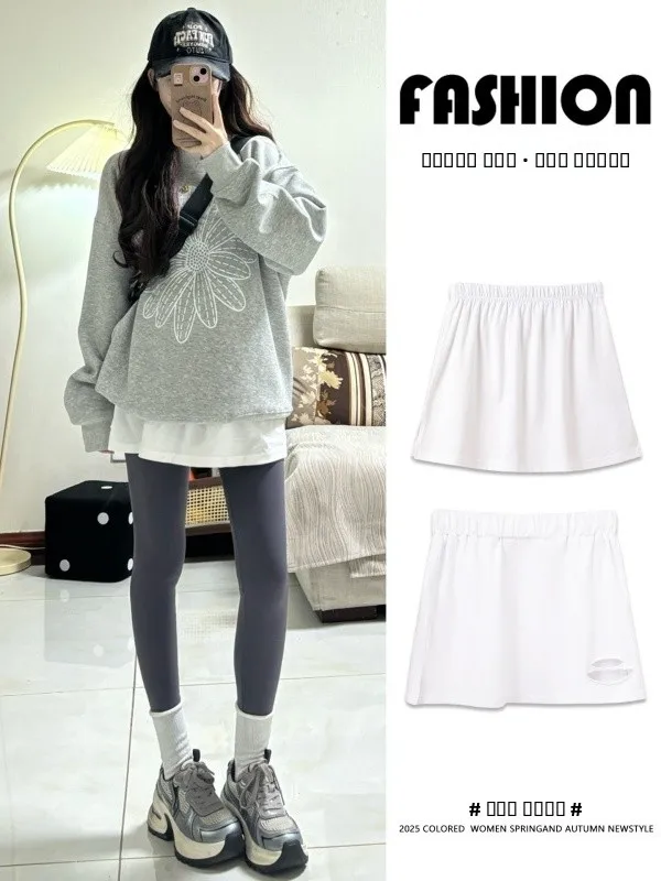 

Белые женские брюки из аркскина, зимние, 2026, новая коллекция, многослойные, для ношения под свитшотом, базовый слой, внутренняя юбка-шорты, юбка А-силуэта с высокой талией