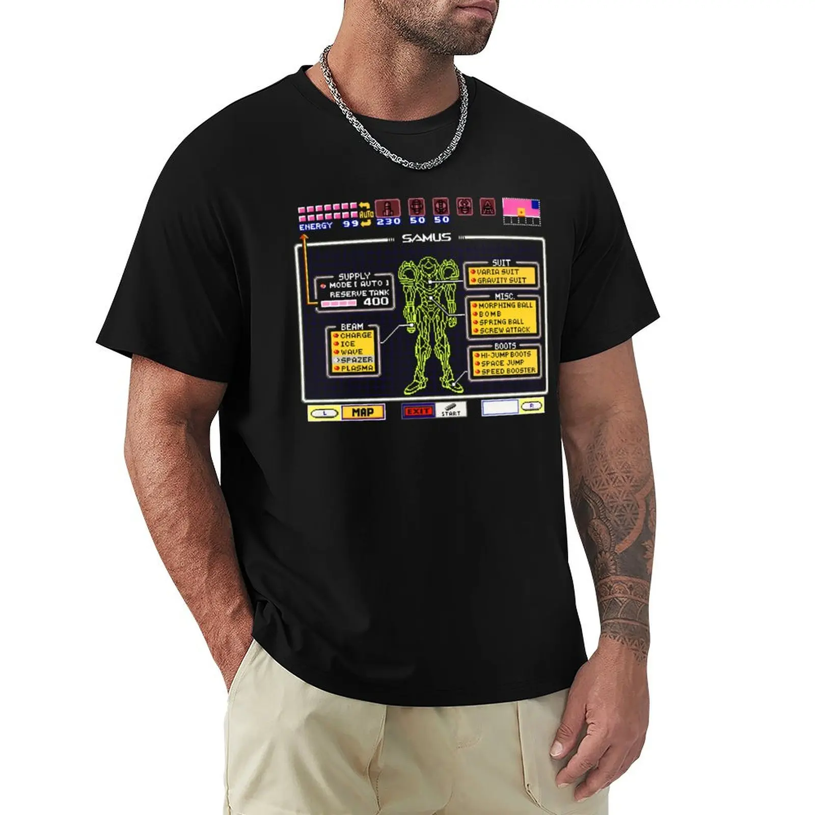 Good Simulation Passionate Video Game Music Fan Super Metroid Pause Screen Cute Gifts T-Shirt Big and Tall Gym T-Shirt