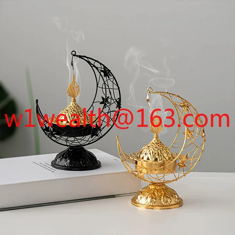 Crescent metal incense burner black gold living room desktop aromatherapy burner Middle Eastern Arabic ornament