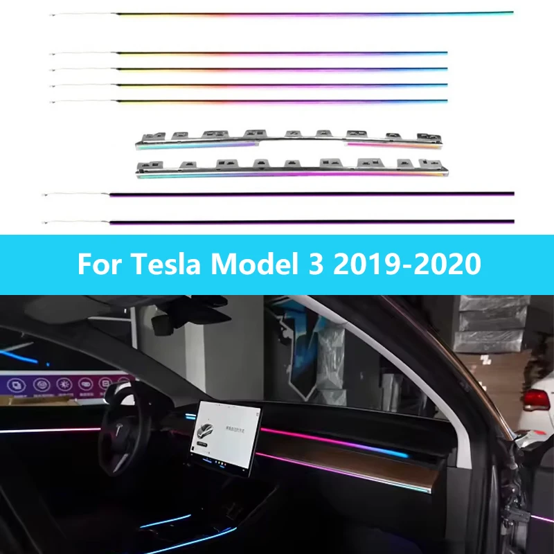 19 in 1 Symphony Ambient Lighting Car Kit For Tesla Model 3 2019-2020 Dashboard Four Door Decoration Atmosphere Lamp APP Control